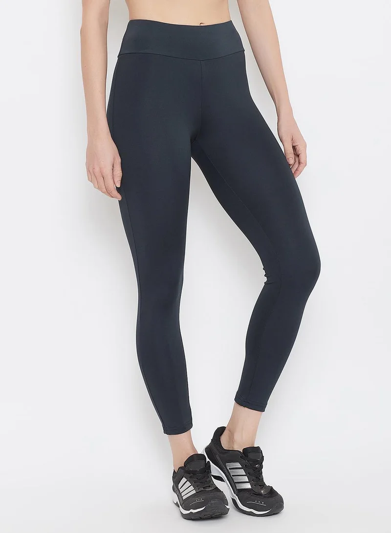 Clovia Blue Snug Fit Active High-Rise Tights in Navy for Women | Best Price UAE